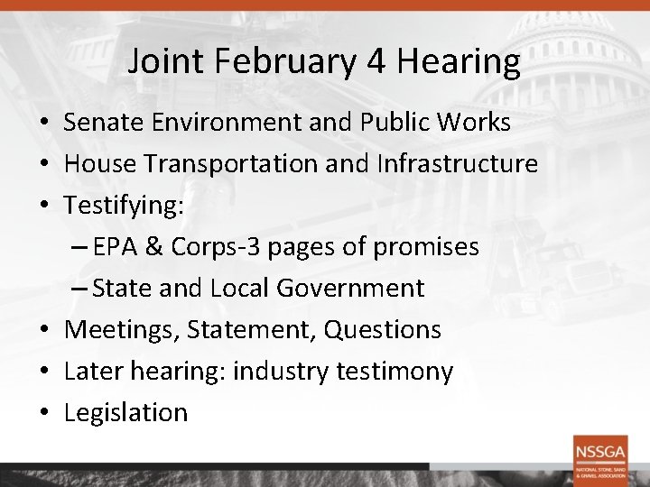 Joint February 4 Hearing • Senate Environment and Public Works • House Transportation and