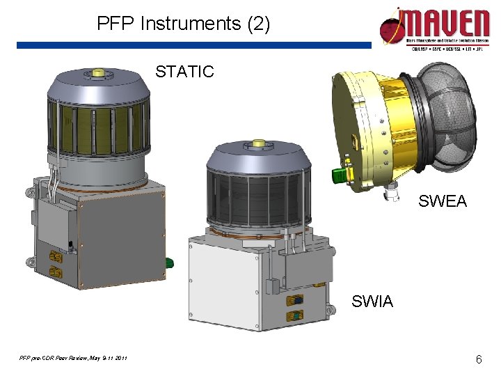 PFP Instruments (2) STATIC SWEA SWIA PFP pre-CDR Peer Review, May 9 -11 2011