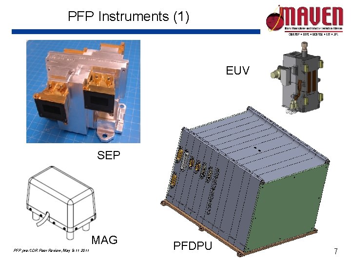 PFP Instruments (1) EUV SEP MAG PFP pre-CDR Peer Review, May 9 -11 2011