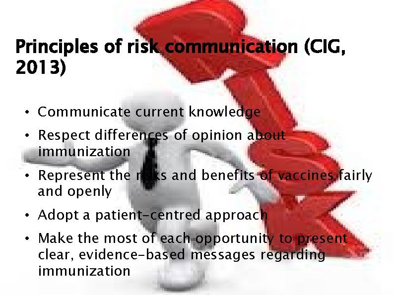 Principles of risk communication (CIG, 2013) • Communicate current knowledge • Respect differences of Principles of risk communication (CIG, 2013) • Communicate current knowledge • Respect differences of