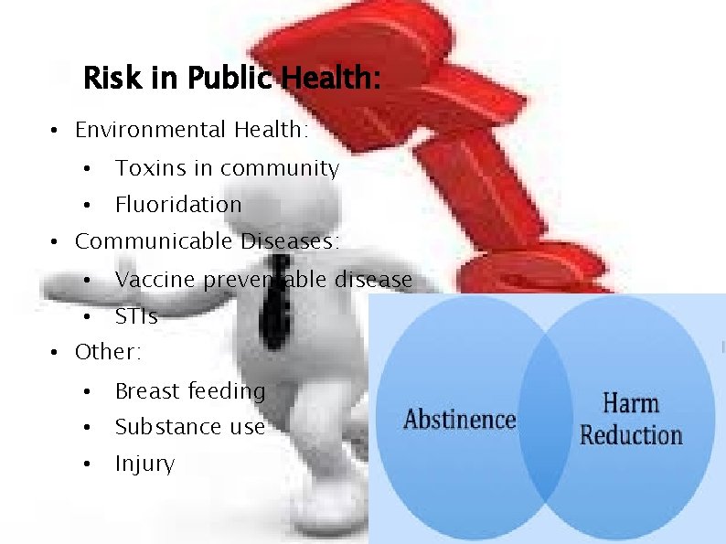 Risk in Public Health: • Environmental Health: • Toxins in community • Fluoridation • Risk in Public Health: • Environmental Health: • Toxins in community • Fluoridation •