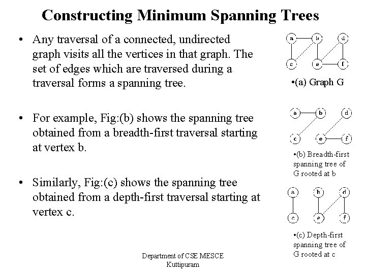 Constructing Minimum Spanning Trees • Any traversal of a connected, undirected graph visits all