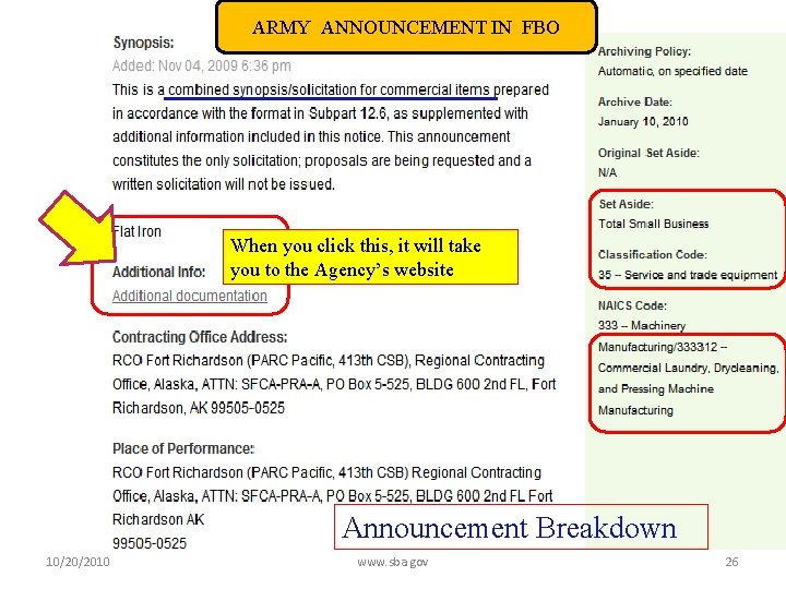 ARMY ANNOUNCEMENT IN FBO When you click this, it will take you to the