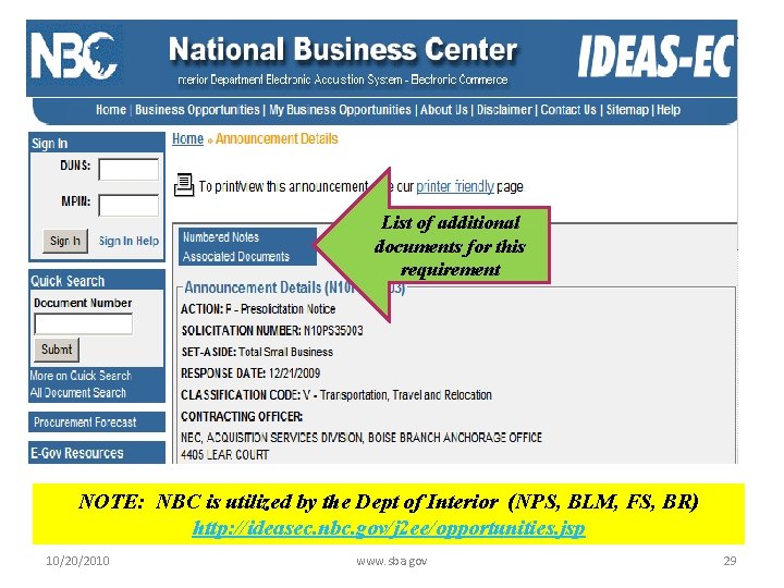 List of additional documents for this requirement NOTE: NBC is utilized by the Dept