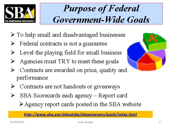 Purpose of Federal Government-Wide Goals Ø To help small and disadvantaged businesses Ø Federal