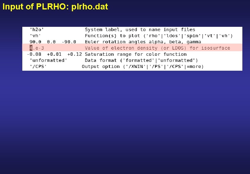 Input of PLRHO: plrho. dat 