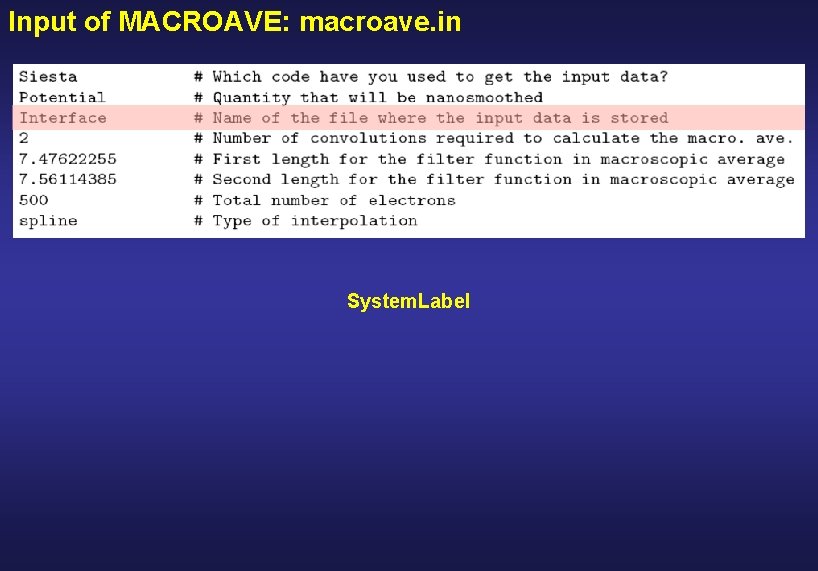 Input of MACROAVE: macroave. in System. Label 