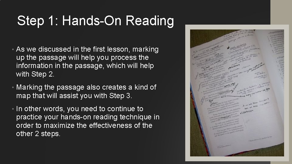 Step 1: Hands-On Reading • As we discussed in the first lesson, marking up