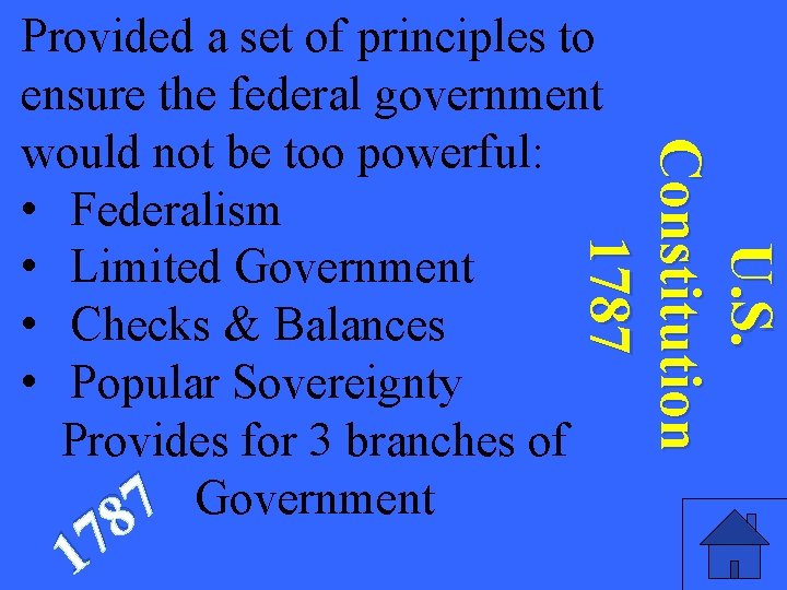 U. S. Constitution 1787 Provided a set of principles to ensure the federal government