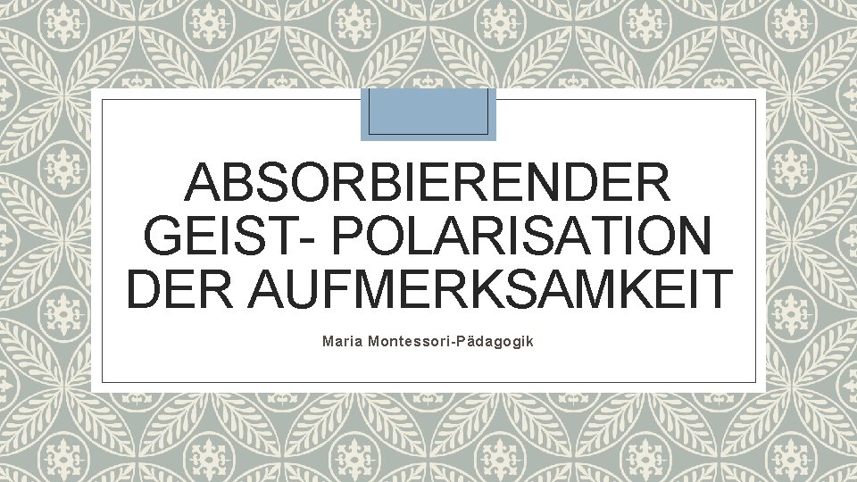 ABSORBIERENDER GEIST- POLARISATION DER AUFMERKSAMKEIT Maria Montessori-Pädagogik 