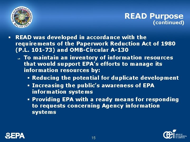 READ Purpose (continued) § READ was developed in accordance with the requirements of the READ Purpose (continued) § READ was developed in accordance with the requirements of the