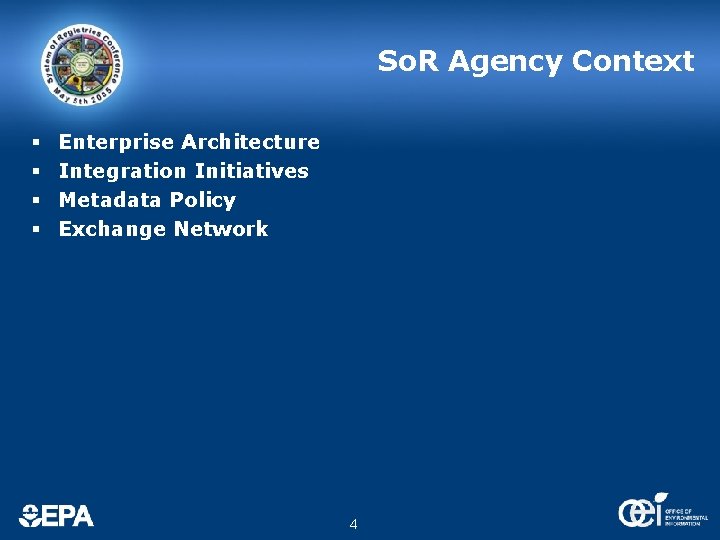 So. R Agency Context § § Enterprise Architecture Integration Initiatives Metadata Policy Exchange Network So. R Agency Context § § Enterprise Architecture Integration Initiatives Metadata Policy Exchange Network