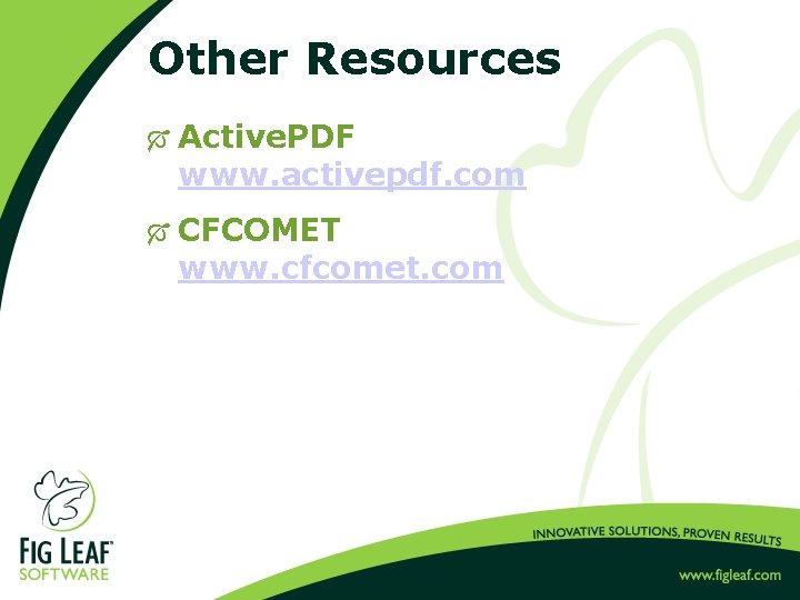 Other Resources Ó Active. PDF www. activepdf. com Ó CFCOMET www. cfcomet. com 