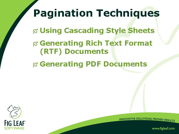 Pagination Techniques Ó Using Cascading Style Sheets Ó Generating Rich Text Format (RTF) Documents