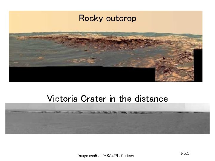 Rocky outcrop Victoria Crater in the distance Image credit: NASA/JPL-Caltech MRO 