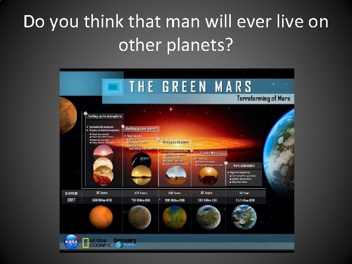 Do you think that man will ever live on other planets? 