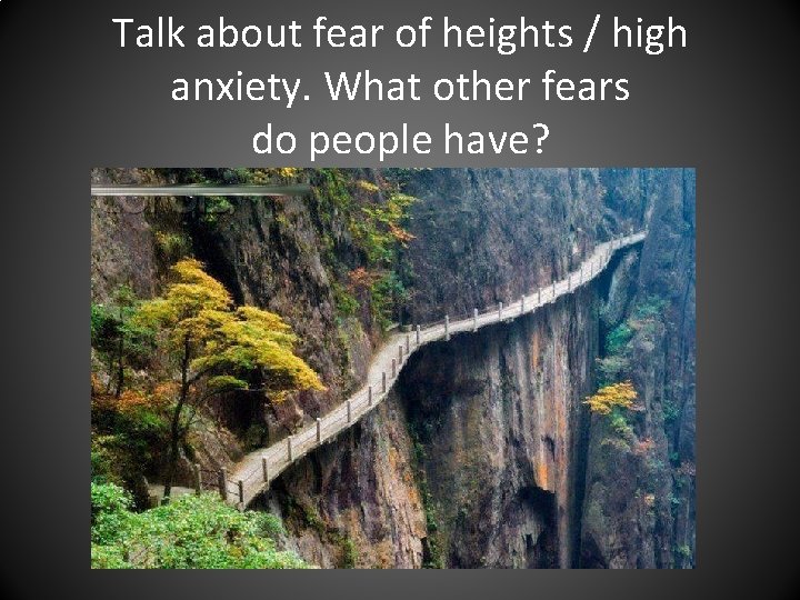 Talk about fear of heights / high anxiety. What other fears do people have?