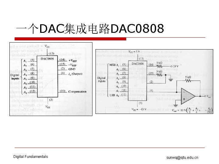 一个DAC集成电路DAC 0808 Digital Fundamentals sunwq@sjtu. edu. cn 