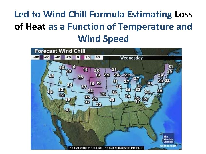 Led to Wind Chill Formula Estimating Loss of Heat as a Function of Temperature