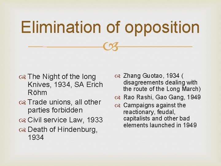 Elimination of opposition The Night of the long Knives, 1934, SA Erich Röhm Trade