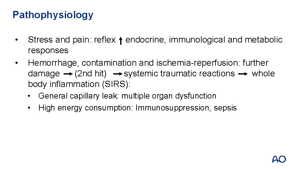 Pathophysiology • • Stress and pain: reflex endocrine, immunological and metabolic responses Hemorrhage, contamination Pathophysiology • • Stress and pain: reflex endocrine, immunological and metabolic responses Hemorrhage, contamination