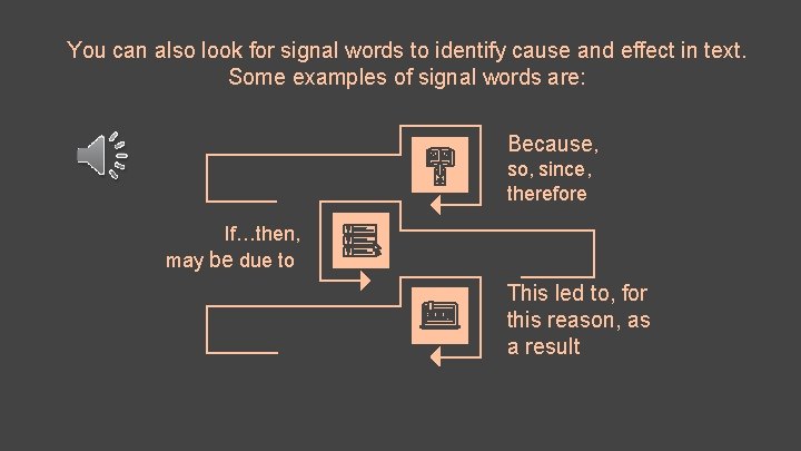 You can also look for signal words to identify cause and effect in text.