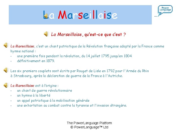 La Marseillaise, qu’est-ce que c’est ? La Marseillaise, c’est un chant patriotique de la