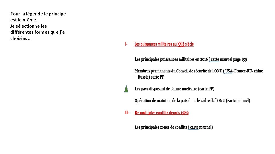 Pour la légende le principe est le même. Je sélectionne les différentes formes que