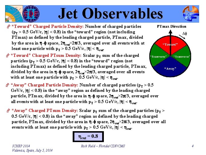 Jet Observables Æ “Toward” Charged Particle Density: Number of charged particles (p. T >