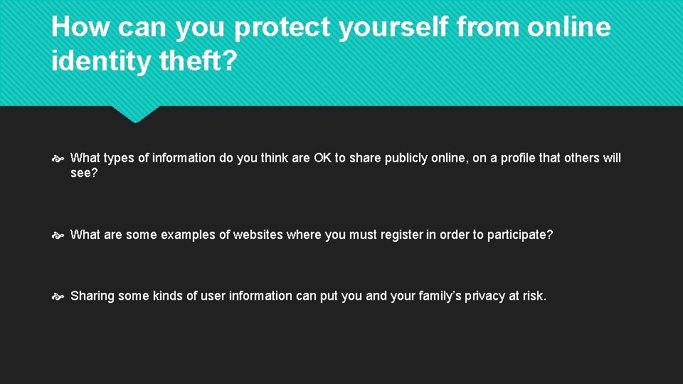 How can you protect yourself from online identity theft? What types of information do