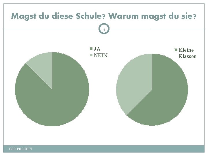 Magst du diese Schule? Warum magst du sie? 9 JA NEIN DSD PROJECT Kleine