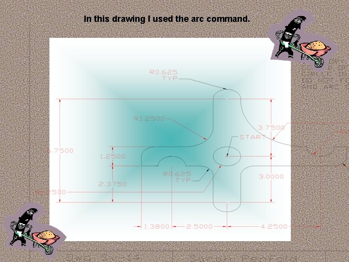 In this drawing I used the arc command. 