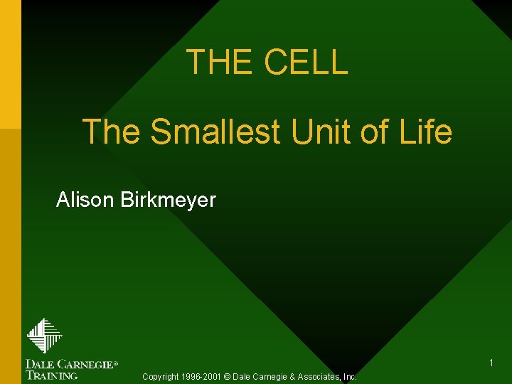 THE CELL The Smallest Unit of Life Alison Birkmeyer 1 Copyright 1996 -2001 ©