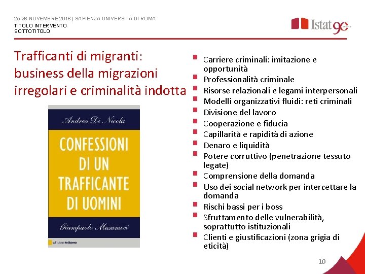 25 -26 NOVEMBRE 2016 | SAPIENZA UNIVERSITÀ DI ROMA TITOLO INTERVENTO SOTTOTITOLO Trafficanti di