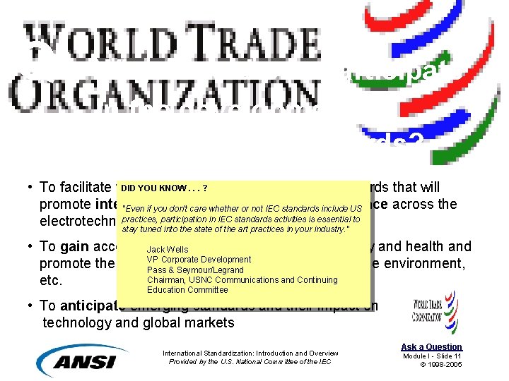 Q: Why should one participate in the development of international standards? DID YOU KNOW.
