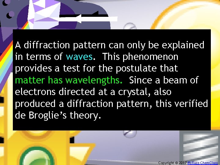 A diffraction pattern can only be explained in terms of waves. This phenomenon provides