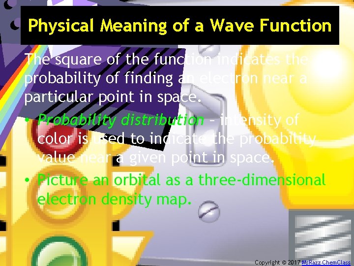 Physical Meaning of a Wave Function The square of the function indicates the probability