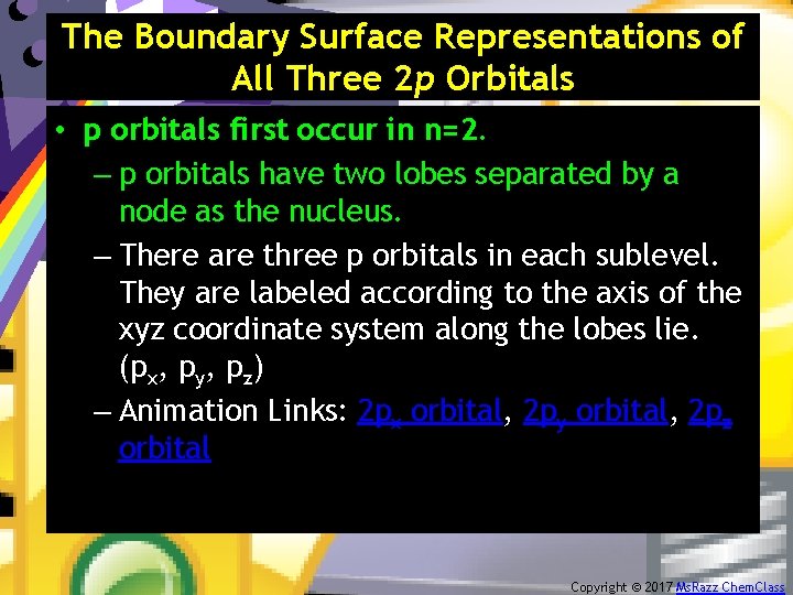 The Boundary Surface Representations of All Three 2 p Orbitals • p orbitals first