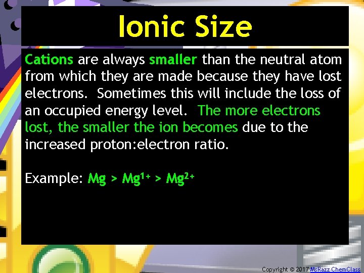 Ionic Size Cations are always smaller than the neutral atom from which they are