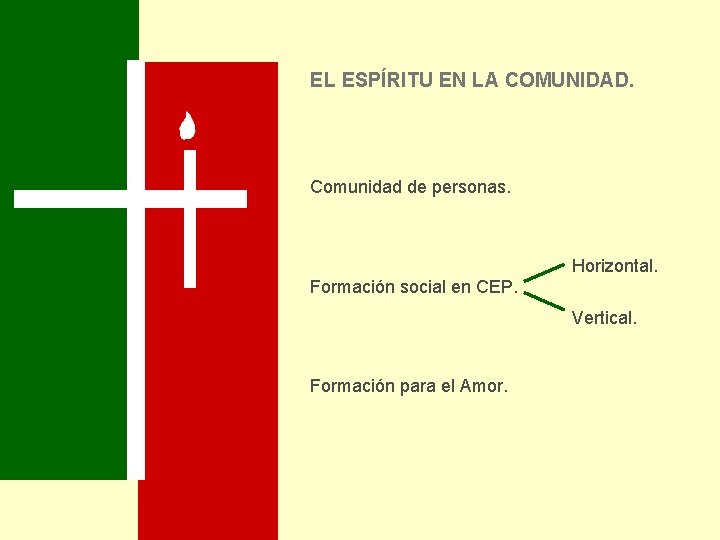 EL ESPÍRITU EN LA COMUNIDAD. Comunidad de personas. Horizontal. Formación social en CEP. Vertical.