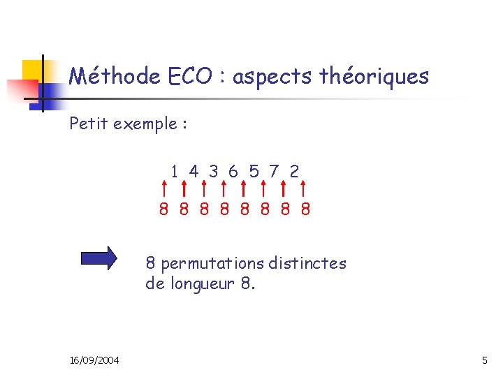Méthode ECO : aspects théoriques Petit exemple : 1 4 3 6 5 7