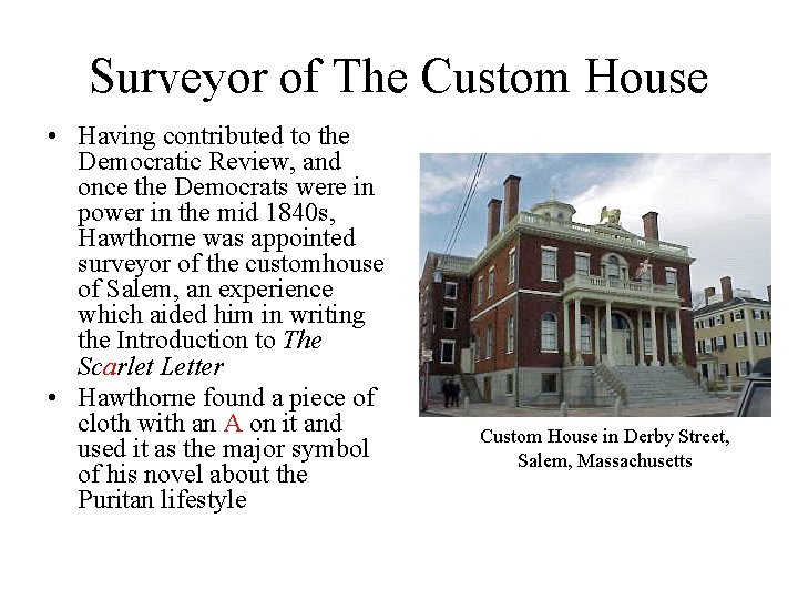 Surveyor of The Custom House • Having contributed to the Democratic Review, and once