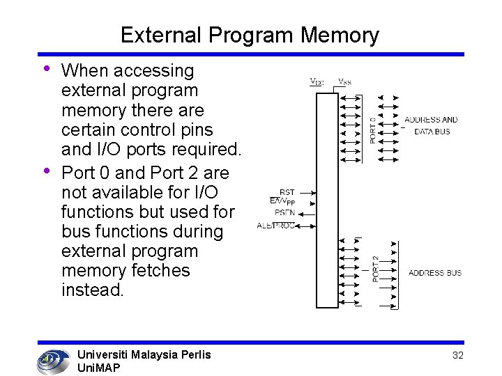 External Program Memory • • When accessing external program memory there are certain control