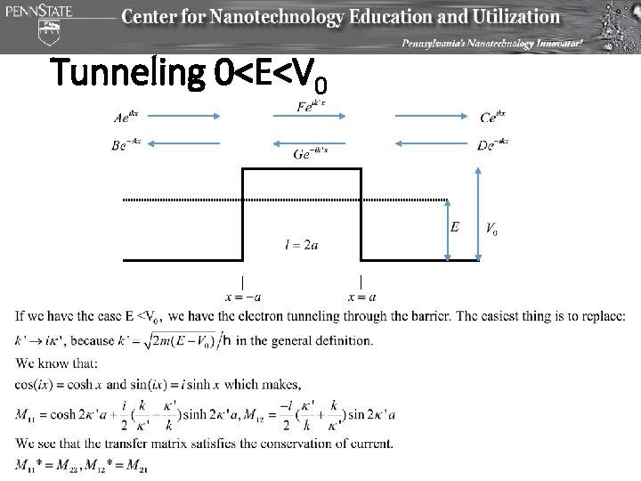 Tunneling 0<E<V 0 