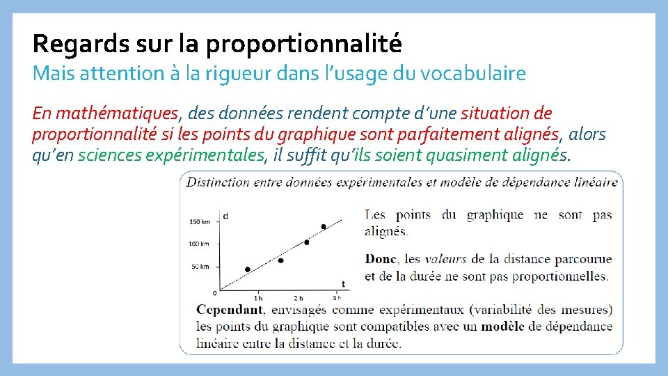 Regards sur la proportionnalité Mais attention à la rigueur dans l’usage du vocabulaire En