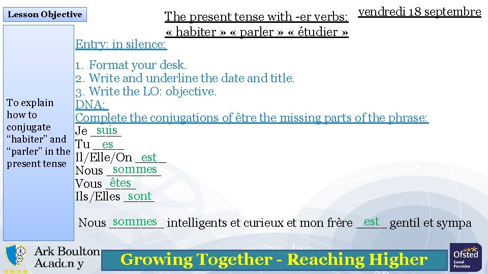 The present tense with -er verbs: vendredi 18 septembre « habiter » « parler