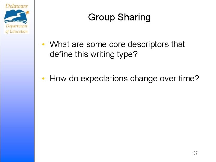 Group Sharing • What are some core descriptors that define this writing type? •