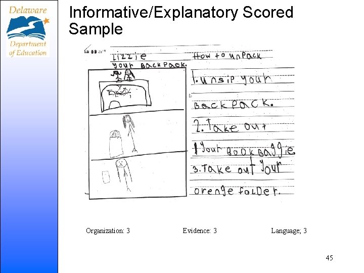 Informative/Explanatory Scored Sample Organization: 3 Evidence: 3 Language; 3 45 