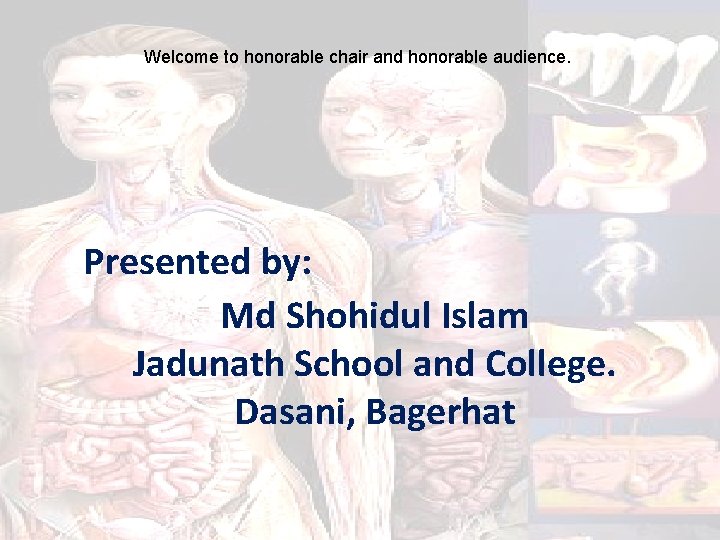 Welcome to honorable chair and honorable audience. Presented by: Md Shohidul Islam Jadunath School