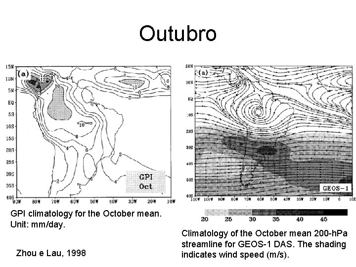 Outubro GPI climatology for the October mean. Unit: mm/day. Zhou e Lau, 1998 Climatology